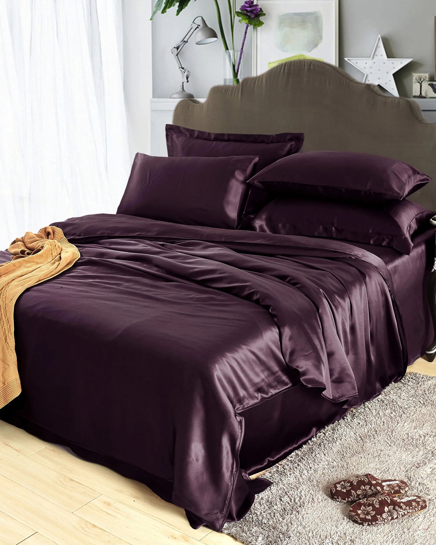 25 Momme Housse de couette en soie naturelle la plus fine Aubergine