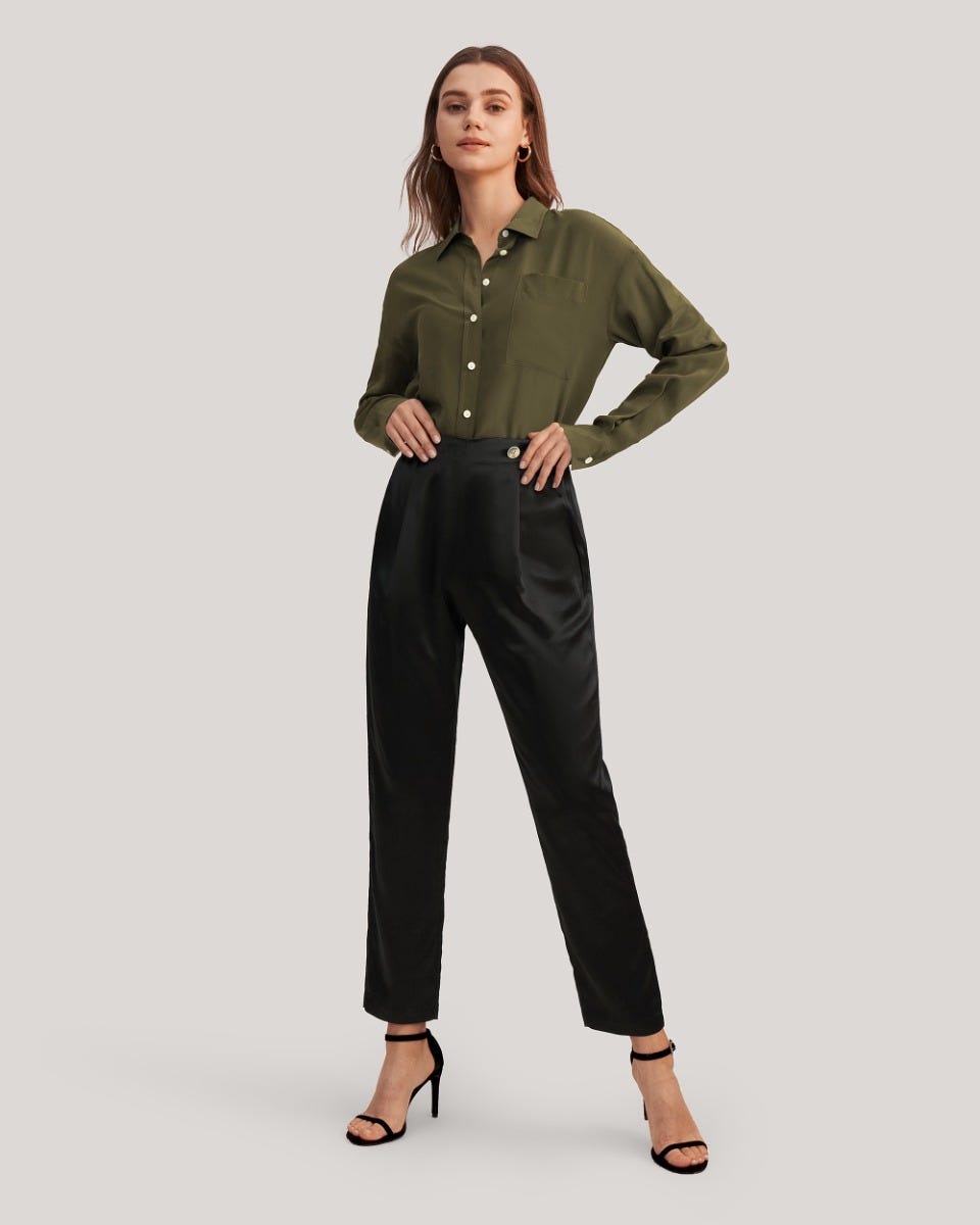 Pantalon En Soie Élégant À Taille Élastique Pour Femme