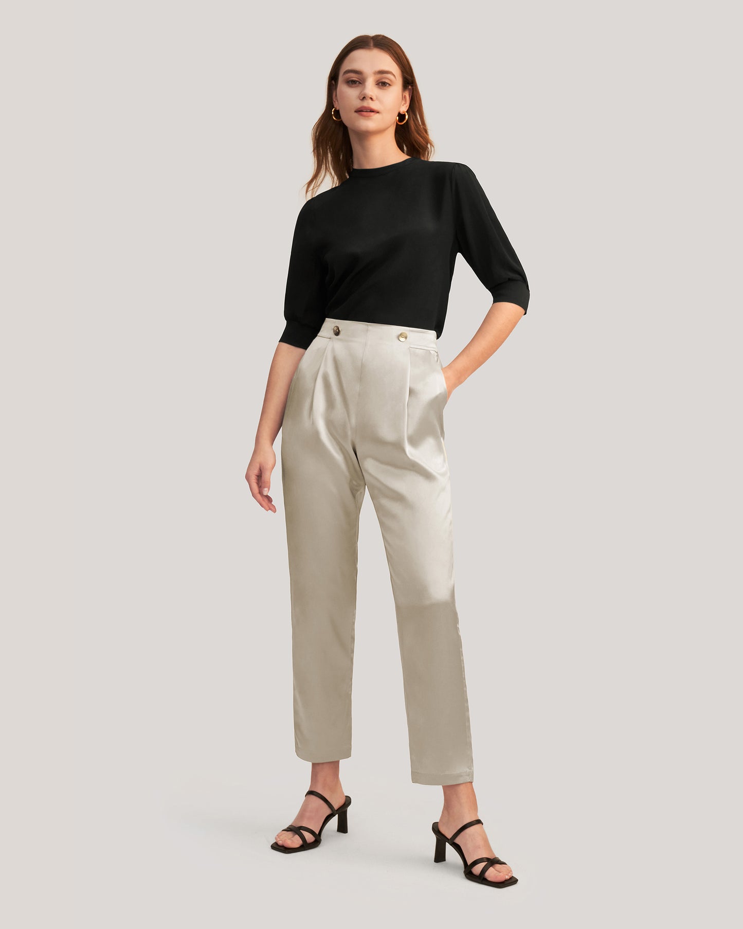 Pantalon En Soie Élégant À Taille Élastique Pour Femme