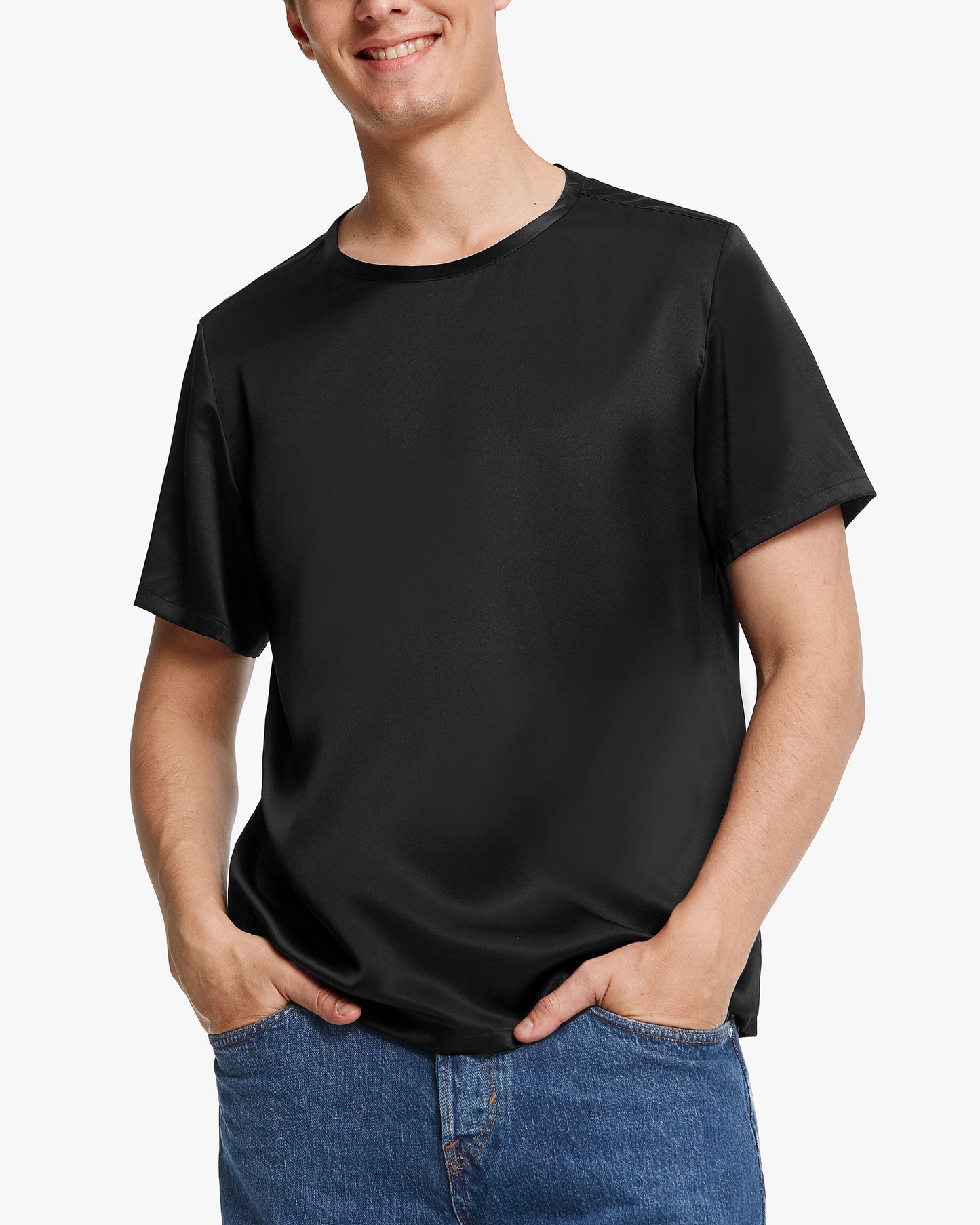 T-Shirt En Soie À Manches Courtes Et Col Rond Pour Homme