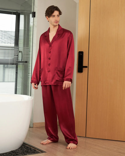 Suite De Pyjama Longue En Soie Classique Pour Homme